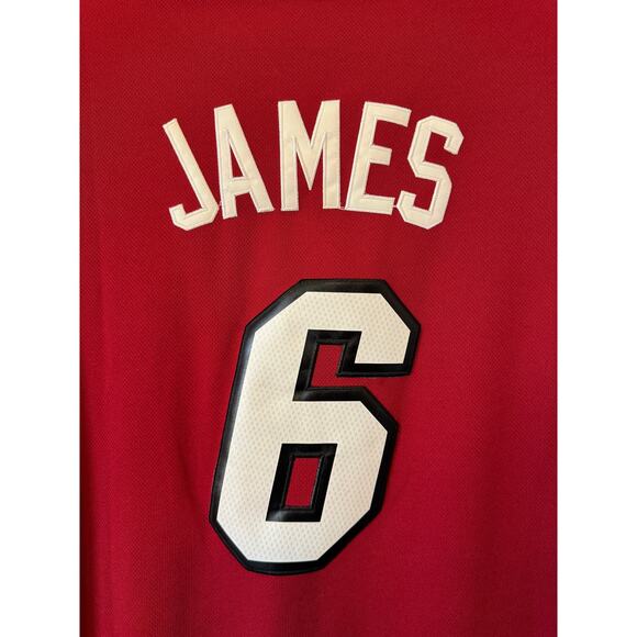Adidas Miami Heat Lebron James #6 Red Stitched Jersey - Authentic - XL Length +2 - Picture 4 of 11
